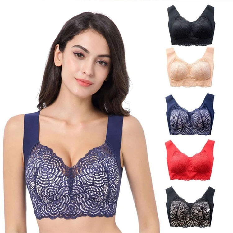 Magic Wire Free Lace Bra Thin Cup Plus Size, Secured Chest With Thick ...